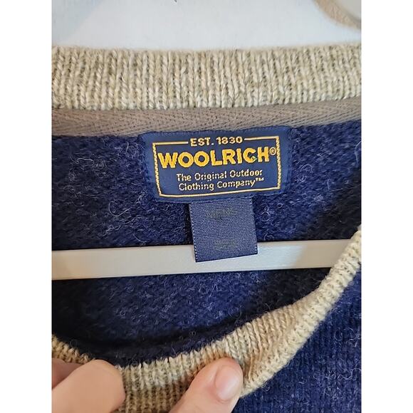Woolrich Fisherman Tight Knit Mens L Wool Blend Sweater Pullover Blue - Picture 2 of 5